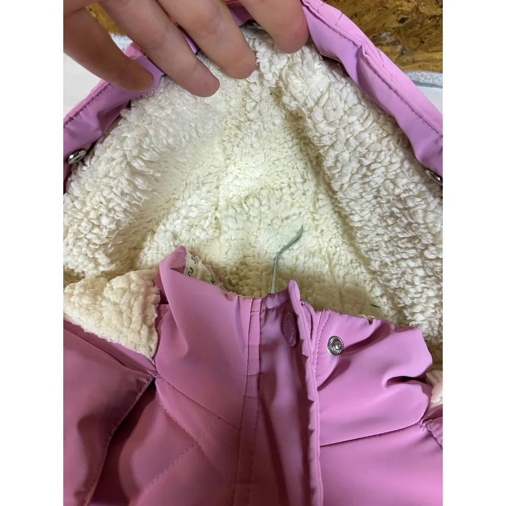 Justice Girls 7/8 Pink Quilted Sherpa Lined Hooded Winter Jacket Coat Small Kids